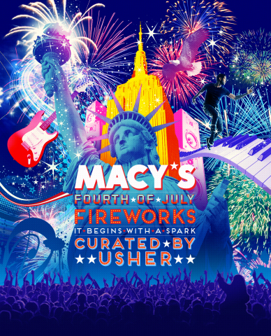 37th Annual Macy's 4th of July Fireworks - It Begins with a Spark - Curated by Usher - Live in New York City on the Hudson River, Thursday, July 4 at 9 p.m. ET (Graphic: Business Wire)