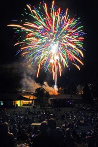 Here spectators at the El Dorado County Fairgrounds enjoy a fireworks display by the Speedway following the conclusion of the races July 4. Democrat photo by Shelly Thorene