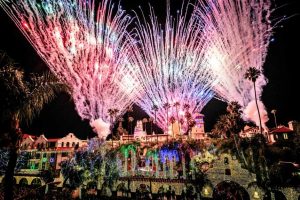 Fireworks light up the sky during the Riverside Festival of Lights switch-on ceremony at the Mission Inn in Riverside on Friday, November 23, 2018. (Photo by Watchara Phomicinda, The Press-Enterprise/SCNG)