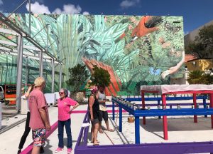 Judy Chicago working with Pyro Spec crew on A Purple Poem for Miami.