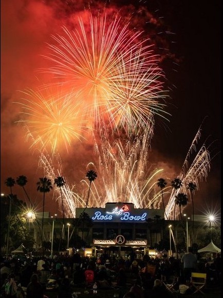 fireworks over the Rose Bowl